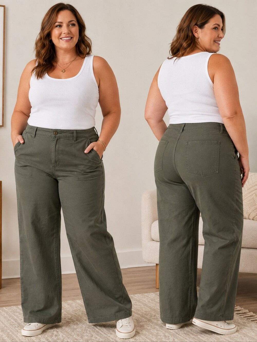 Old Navy Women’s Size 30W Olive Green Wide Leg Pants Petite-Friendly Contemporar